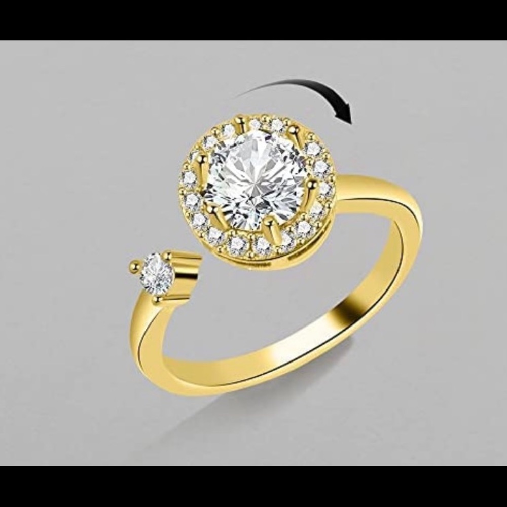 BNIB adjustable gold cubic zirconia anxiety spinning ring